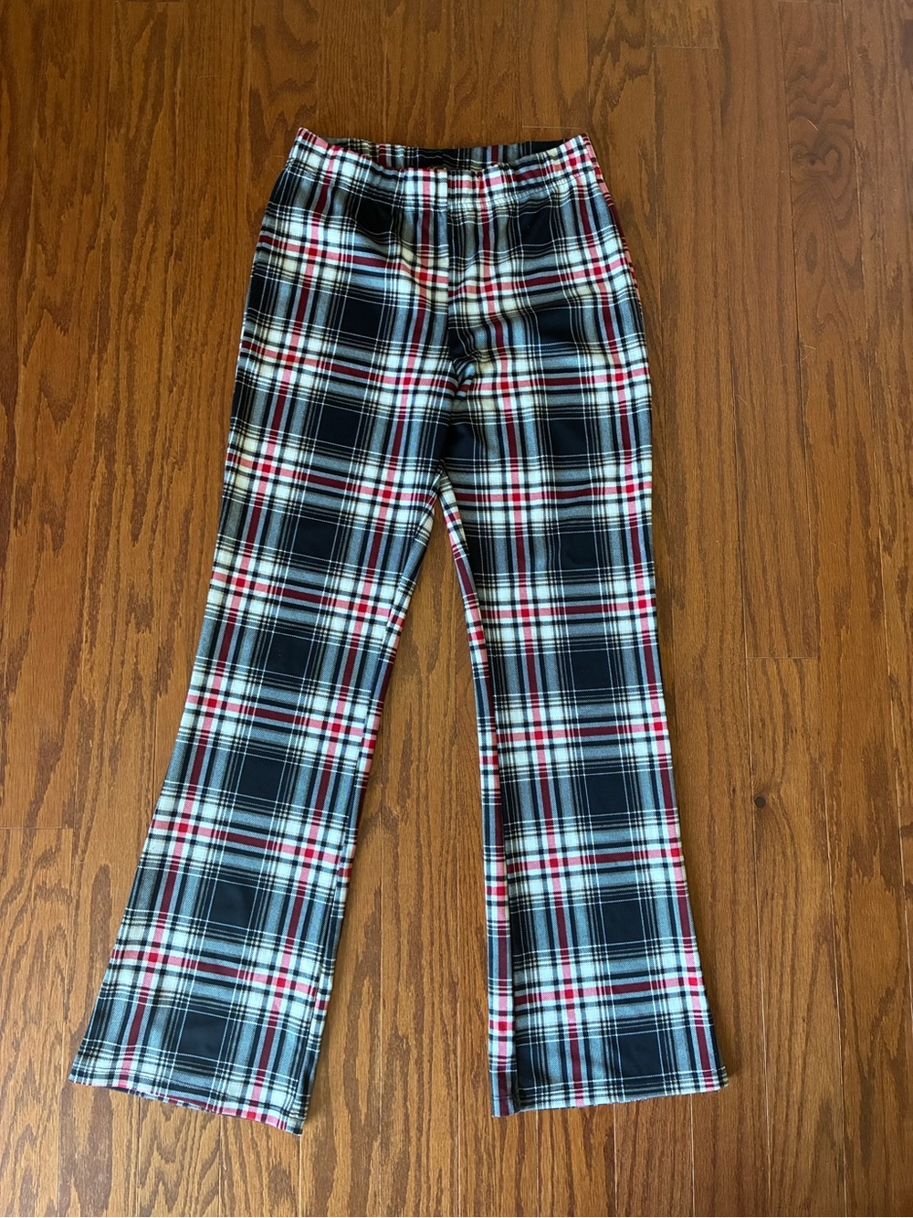 Plaid Boot Cut Pants in Black, White & Red